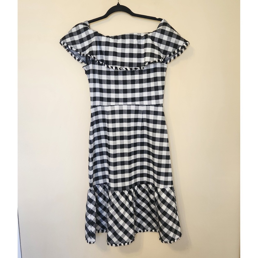 Ann Taylor Gingham Off Shoulder Ruffle Sheath Dress Black White Size 2 NWT - Picture 4 of 8